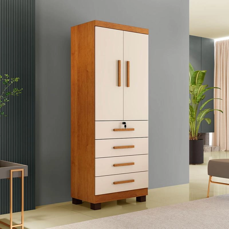 Guarda Roupa Solteiro Maia 2 Portas 4 Gavetas Puxadores De MDF - Alt.: 191cm Larg.: 76cm Prof.: 45cm. - 4