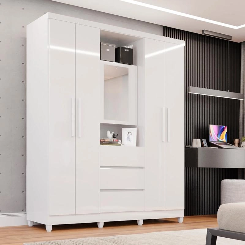 Guarda Roupa Master Capelinha C/ Espelho 4 Portas 3 Gavetas Puxadores MDF 8 Pés - Alt.: 216cm Larg.: 165cm Prof.: 42cm. - 7