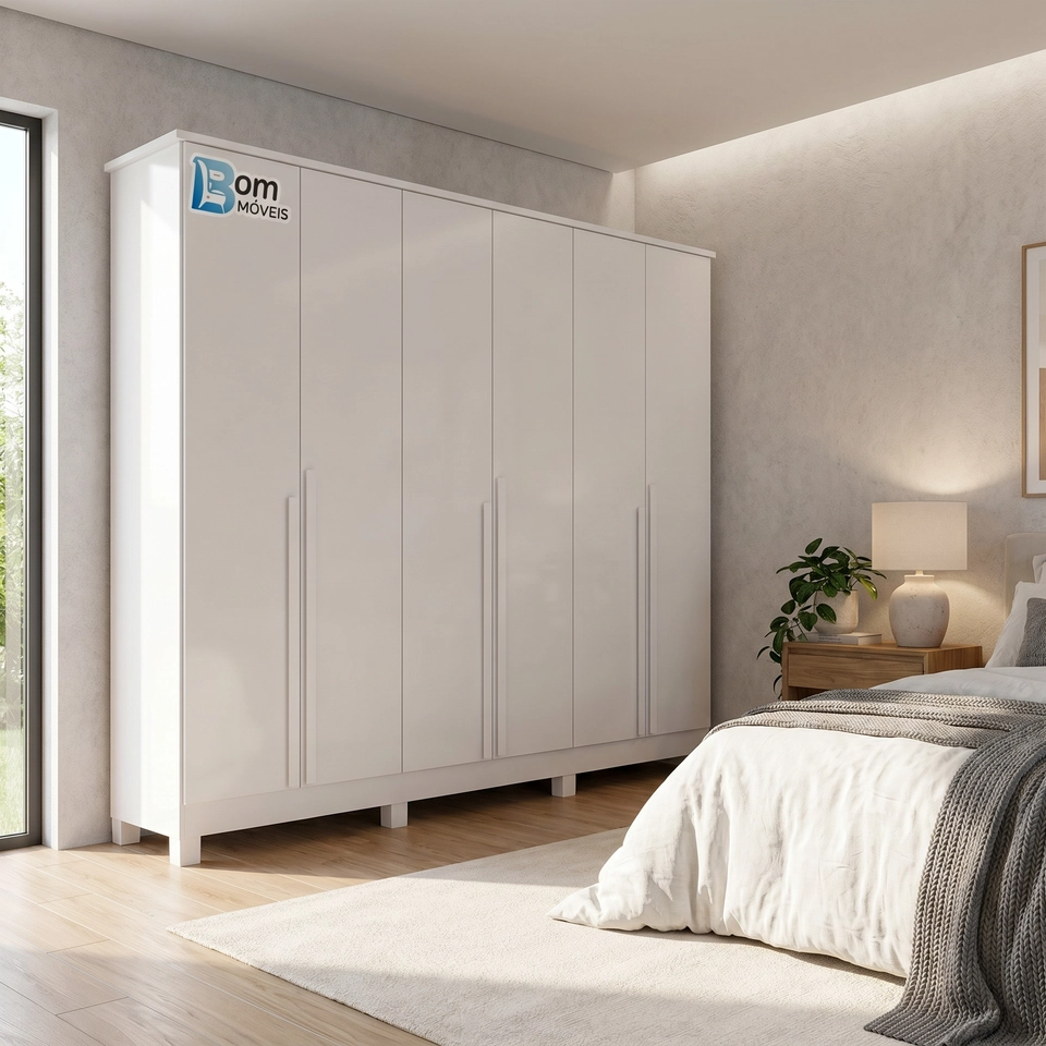 Guarda Roupa Bianca 6 Portas 6 Gavetas Internas Puxadores De Mdf 8 Pés - Alt.: 220cm - Larg.: 230cm - Prof.: 47cm. - 7