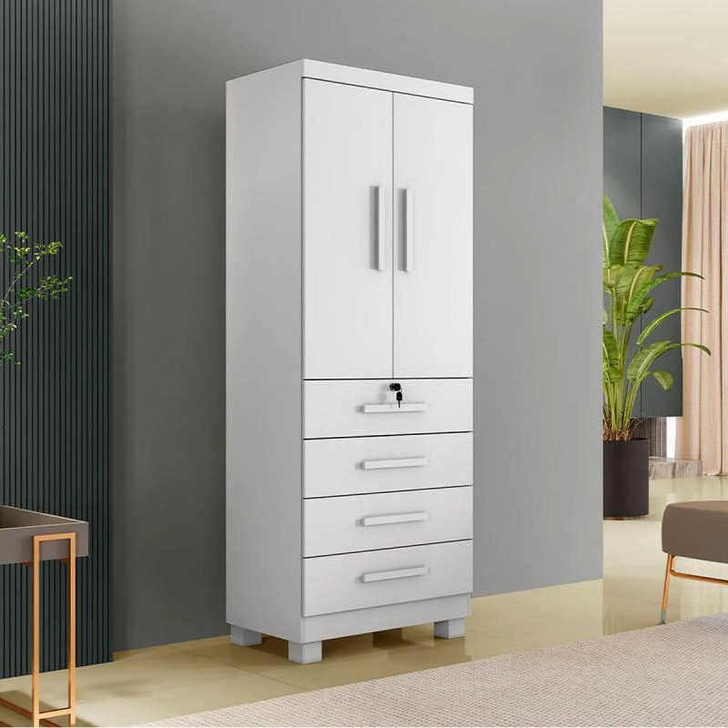 Guarda Roupa Solteiro Maia 2 Portas 4 Gavetas Puxadores De MDF - Alt.: 191cm Larg.: 76cm Prof.: 45cm. - 6