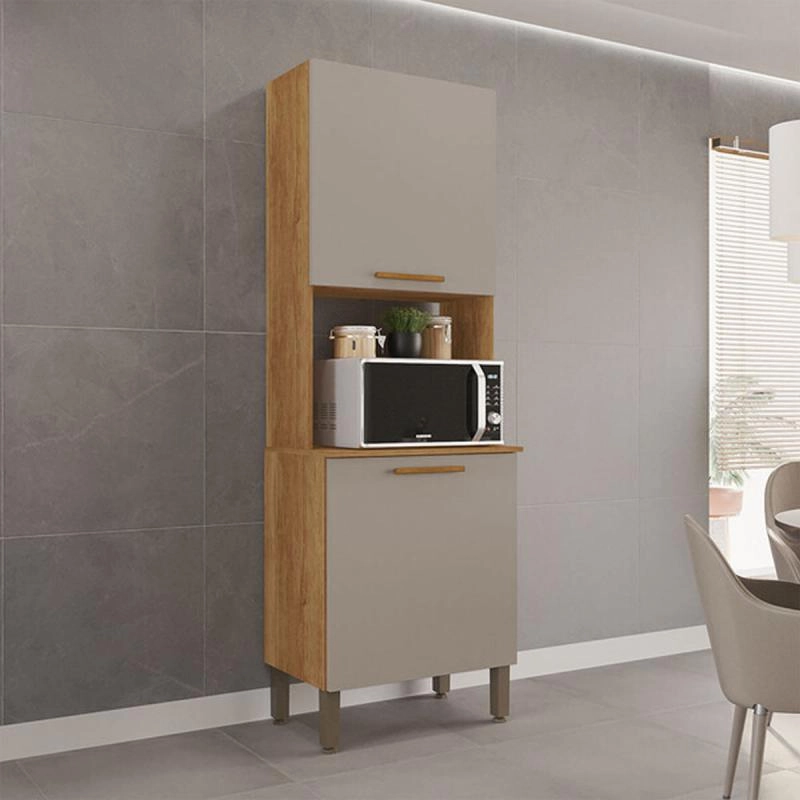 Paneleiro New Valencia 2 Portas C/ 2 Prateleiras Bancada P/ Micro-ondas 5 Pés Reguláveis - Alt.: 205cm Larg.: 57cm Prof.: 36,5cm.