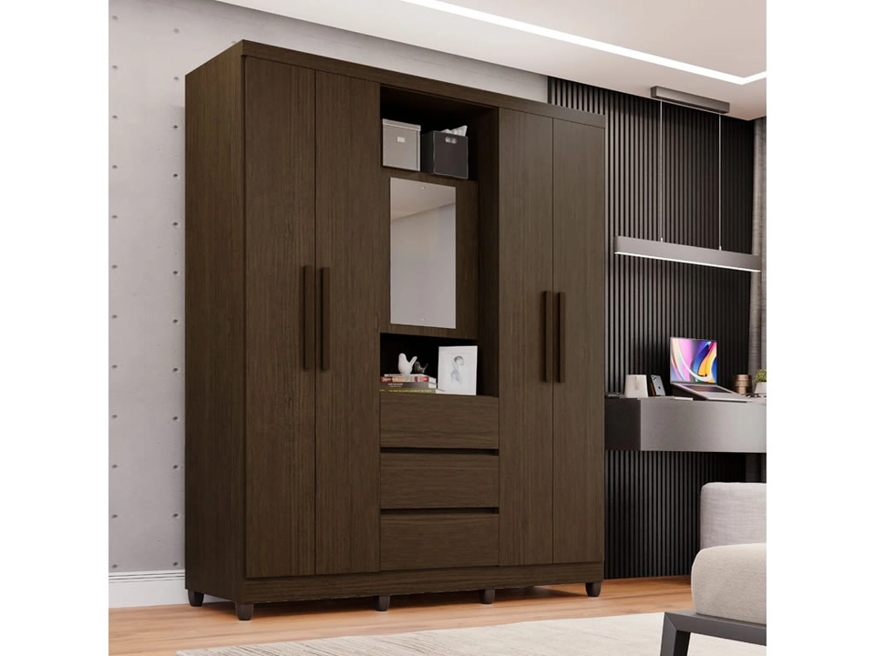 Guarda Roupa Master Capelinha C/ Espelho 4 Portas 3 Gavetas Puxadores MDF 8 Pés - Alt.: 216cm Larg.: 165cm Prof.: 42cm. - 3