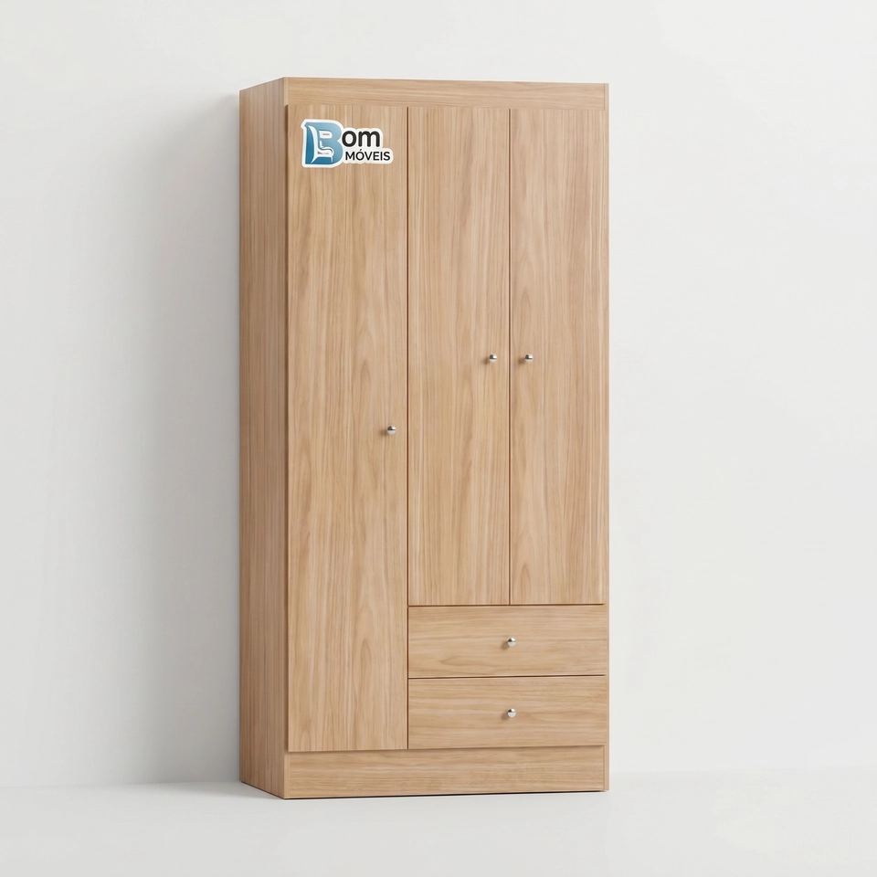 Guarda Roupa Versa 3 Portas 2 Gavetas 4 Prateleiras - Alt.: 182cm - Larg.: 81cm - Prof.: 46cm. - 4