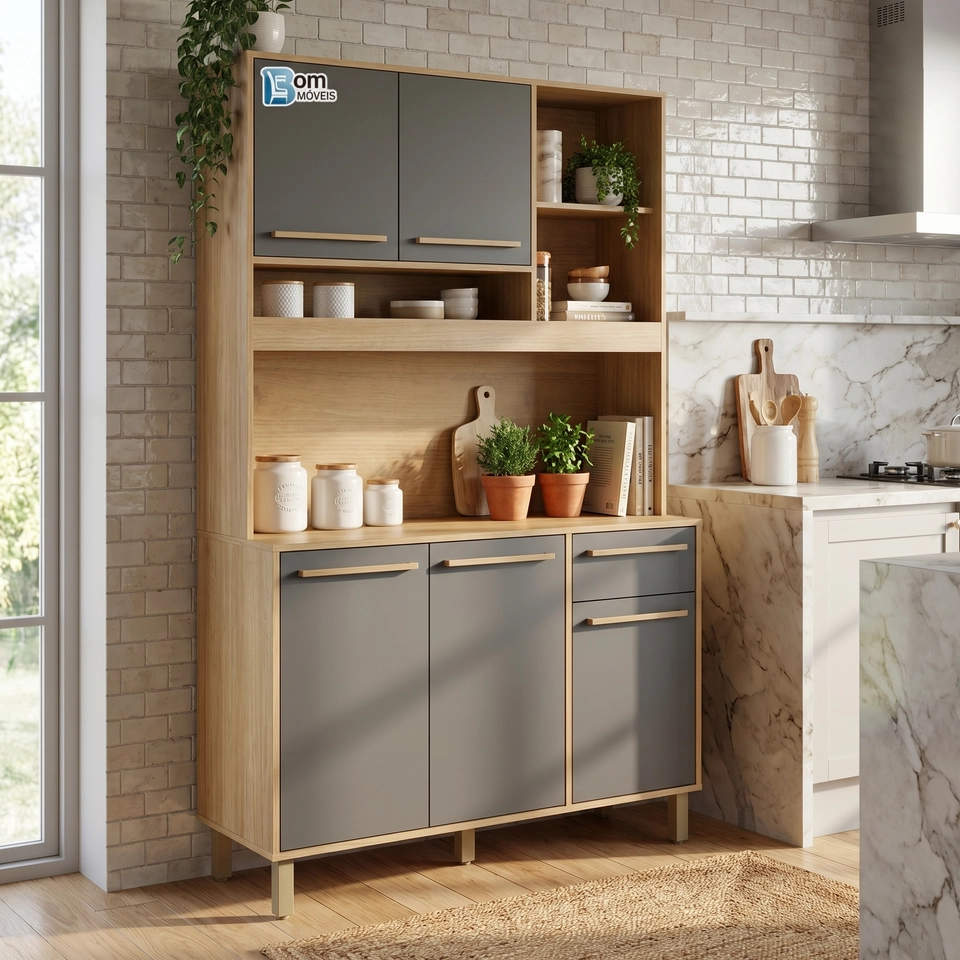 Cozinha Compacta Ametista 5 Portas 1 Gaveta 5 Pés Reguláveis - Alt.: 200cm - Larg.: 110cm - Prof.: 45cm  - 5