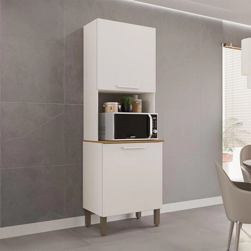 Paneleiro New Valencia 2 Portas C/ 2 Prateleiras Bancada P/ Micro-ondas 5 Pés Reguláveis - Alt.: 205cm Larg.: 57cm Prof.: 36,5cm. - 5