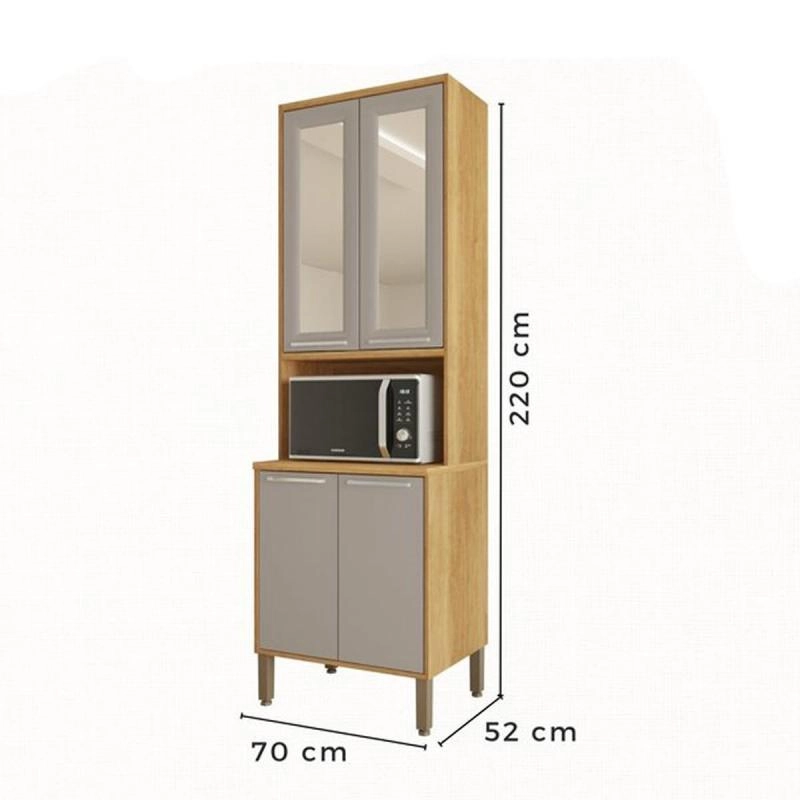 Paneleiro Reflecta Paris C/ 4 Portas 2 Portas De Vidro C/ Puxadores Metalizados 3 Prateleiras E Pés Reguláveis - Alt.: 220cm Larg.: 70cm Comp.: 43,5cm. - 3