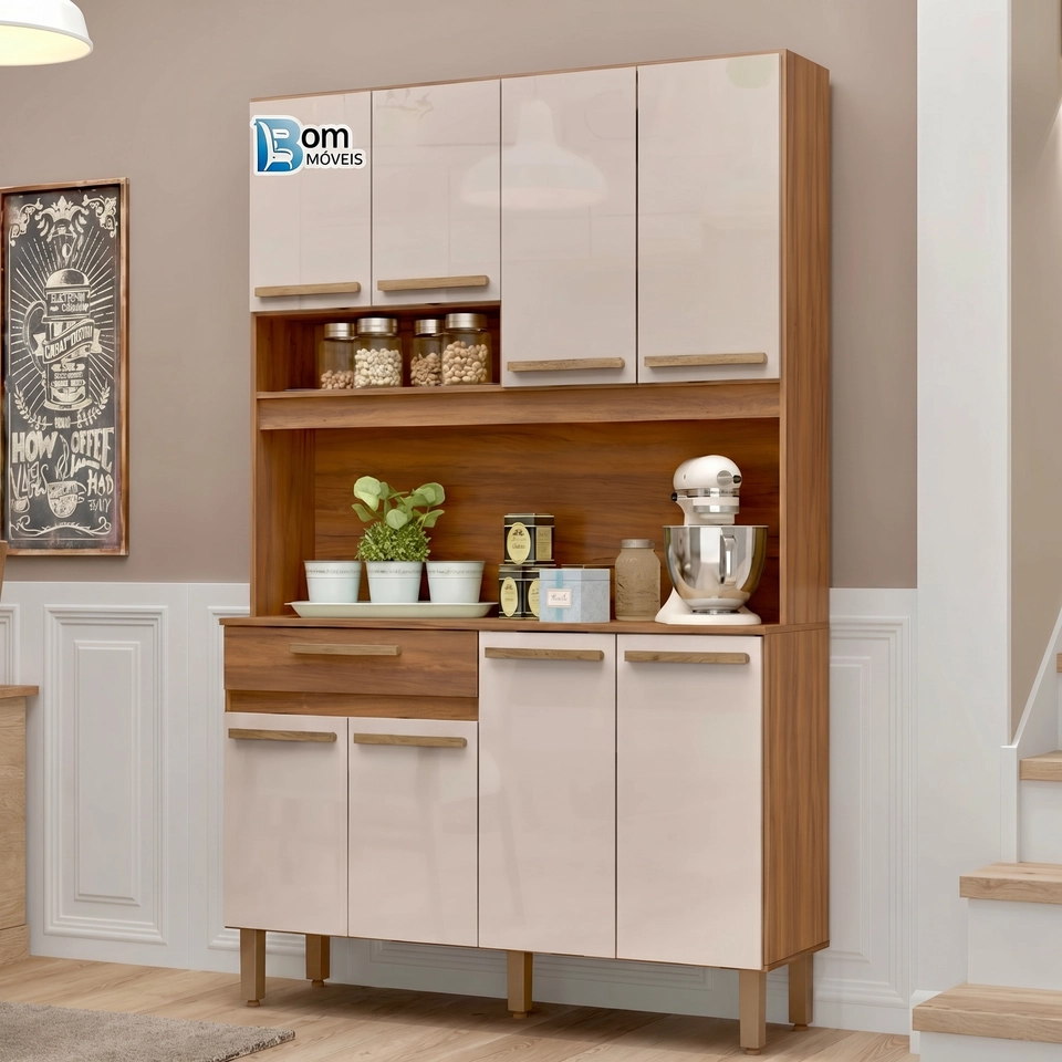 Cozinha Compacta Valparaiso 8 Portas 1 Gaveta Puxadores de Mdf 5 Pés Reguláveis - Alt.: 191cm - Larg.: 121cm - Prof.: 35 - 4