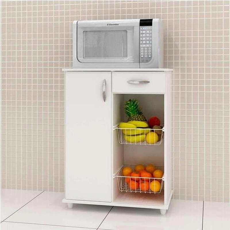 Fruteira Belize C/ Espaço Para Micro-ondas 1 Porta 1 Prateleira 1 Gaveta 2 Cestas 4 Pés - Alt.: 89cm Larg.: 68cm Prof.: 38cm. - 4