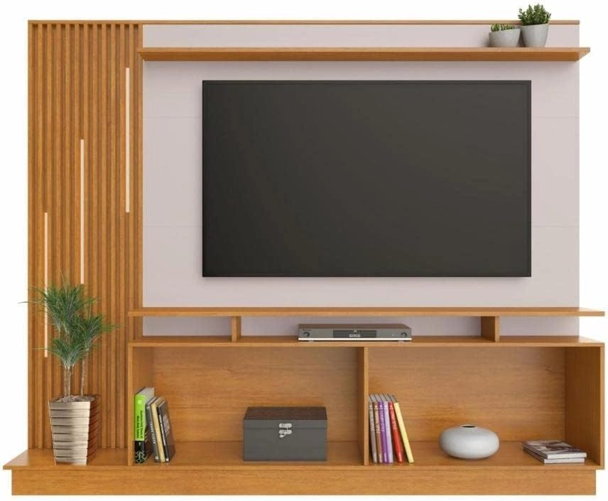 Home Theater Absoluto P/ Tv Até 65 Polegadas 4 Portas C/ Puxadores e Lateral Vertical Ripados C/ 3 Fitas de Led 1 Prateleira Superior - Alt.: 189cm Larg.: 200cm Prof.: 43cm.