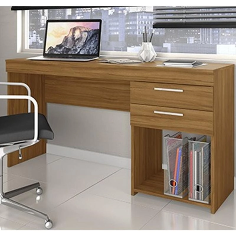 Mesa Para Computador Office Com 2 Gavetas Puxadores Metalizados - Alt.: 75,5cm Larg.: 121cm Prof.: 42,5cm. - 2