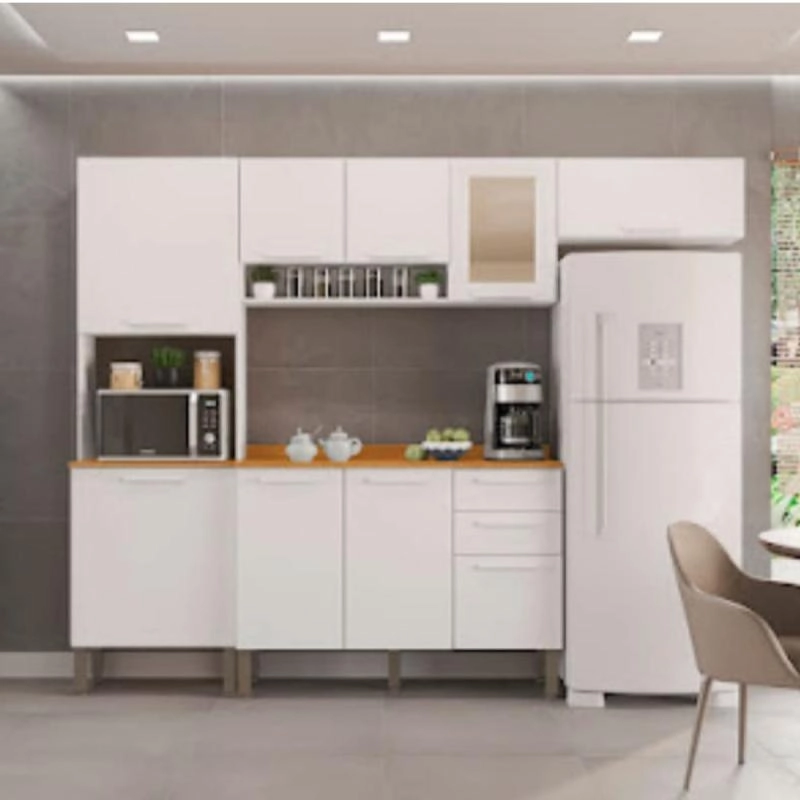 Cozinha Modulada 4 Peças 8 Portas 1 Porta de Vidro 2 Gavetas Puxadores  Em Mdf 10 Pés Reguláveis.  - 5