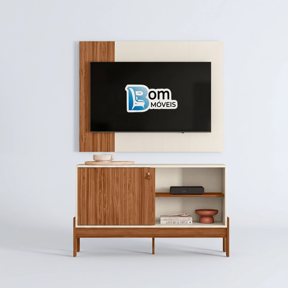 Rack C/ Painel Wood C/ 1 Porta Deslizante - Alt.: 70,5cm - Larg.: 120cm - Prof.: 30cm  