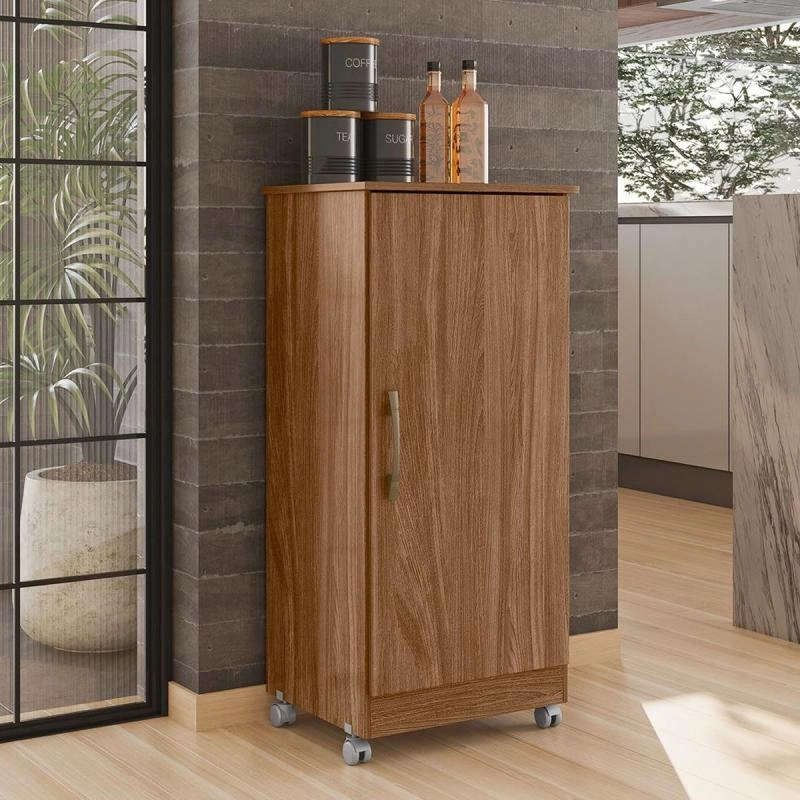 Armário Multiuso Lírio C/ 4 Rodízios 1 Porta 3 Prateleiras Reguláveis - Alt.: 102cm Larg.: 49cm Prof.: 41cm. - 3