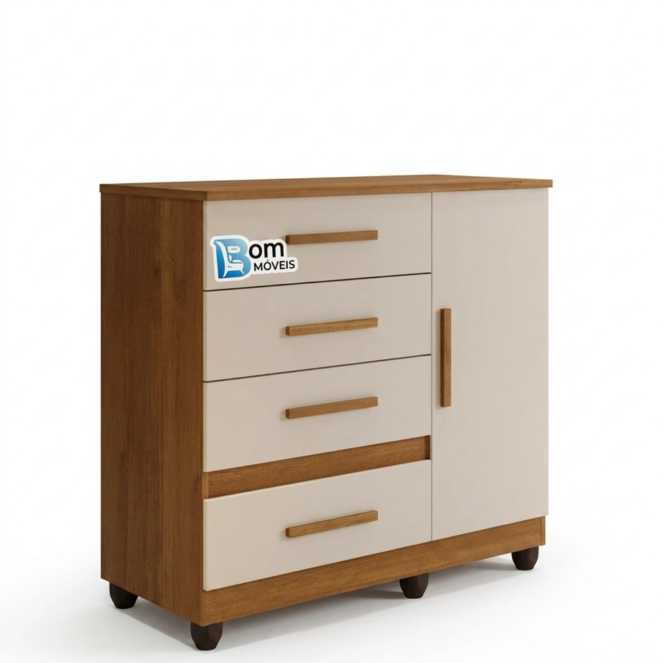 Cômoda Florença C/ Sapateira 4 Gavetas 1 Porta 1 Prateleira Puxadores MDF 6 Pés - Alt.: 93cm Larg.: 97cm Prof.: 46cm.