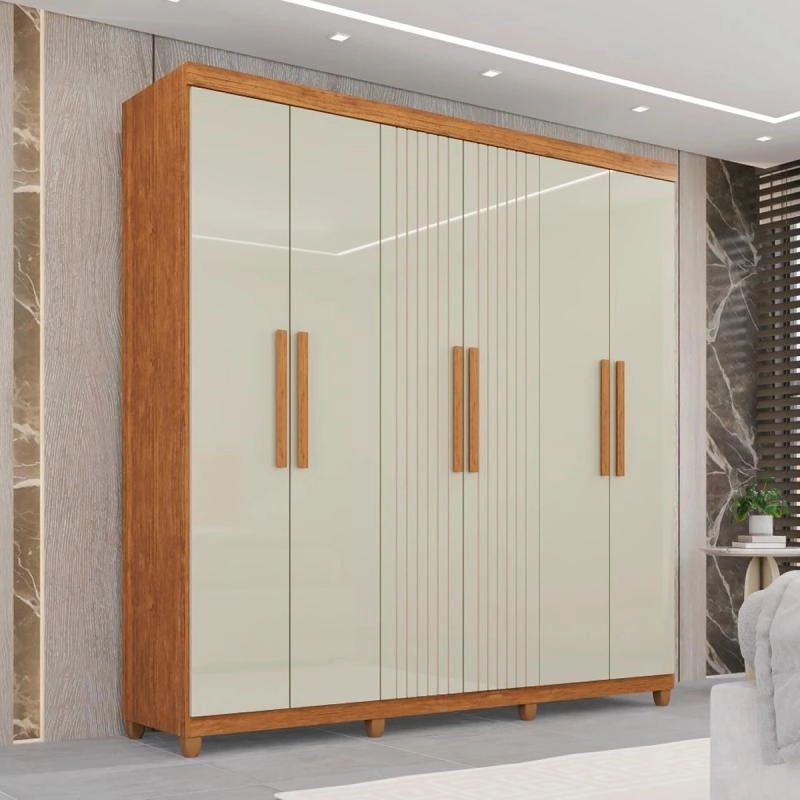 Guarda Roupa Portugal Mdf 6 Portas 2 frisadas 2 Gavetas Puxadores Mdf 8 Pés - Alt.: 216cm Larg.: 183cm Prof.: 45cm. - 3