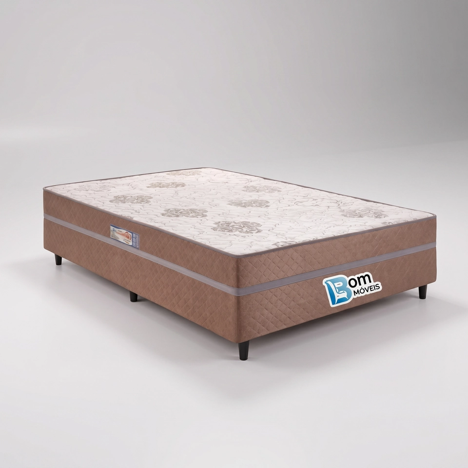 Cama Box Casal Espuma D28 Açucena C/ Estrutura De Eucalipto E Pés De PVC - Alt.: 63cm - Larg.: 138cm - Prof.: 188cm.
