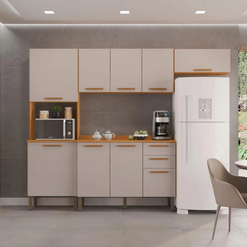 Cozinha Modulada  Valência 9 Portas 2 Gavetas Puxadores De MDF 10 Pés Reguláveis - 5