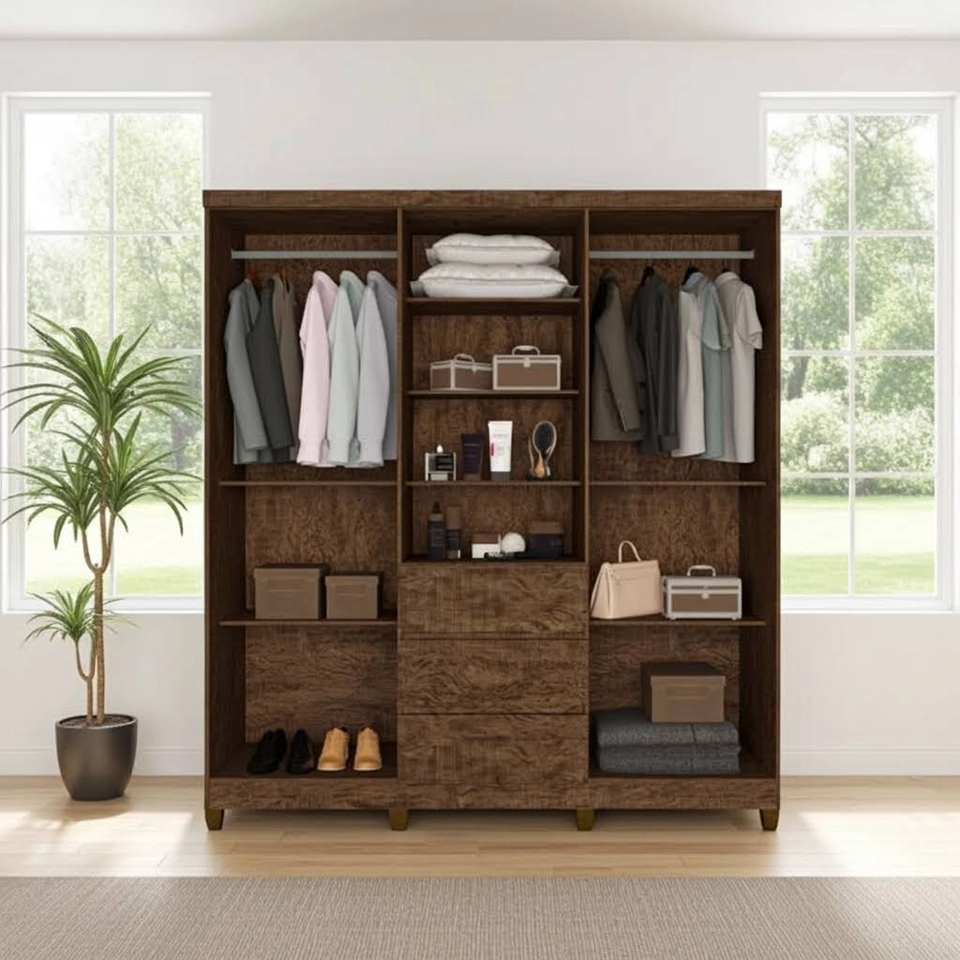 Guarda Roupa Master Capelinha C/ Espelho 4 Portas 3 Gavetas Puxadores MDF 8 Pés - Alt.: 216cm Larg.: 165cm Prof.: 42cm. - 4