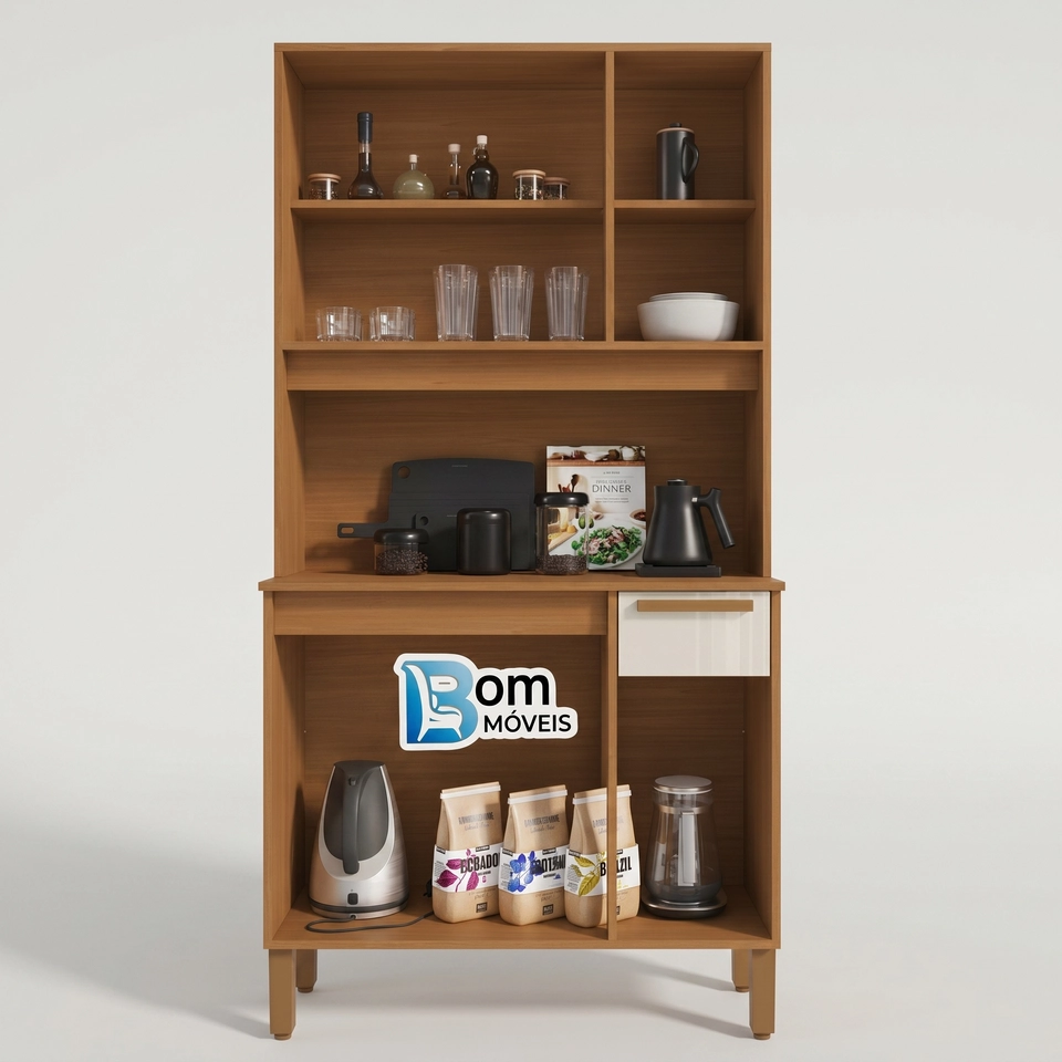 Cozinha Compacta Lagos C/ 6 Portas 1 Frisada 1 Gaveta Puxadores de Mdf E 4 Pés Reguláveis - Alt.: 178cm - Larg.: 90cm Prof.: 36 - 2