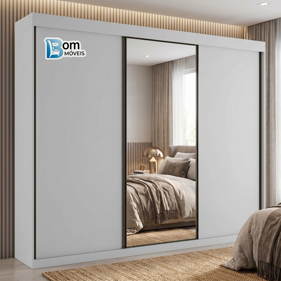 Guarda Roupa Toronto 3 Portas Deslizantes Espelho Inteiro Na Porta - Alt.: 230cm - Larg.: 240cm - Prof.: 56cm.  - 7
