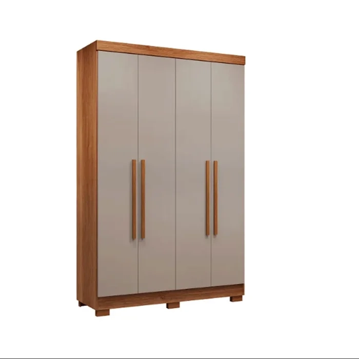 Guarda Roupa Recife 4 Portas 2 Gavetas Internas Puxadores Mdf 6 Pés - Alt.: 205cm Larg.: 121cm Prof.: 47cm.