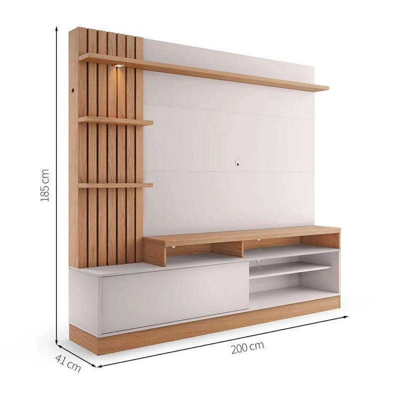 Home Theater Maceió P/ Tv De Até 70 Polegadas C/ 3 Prateleiras 1 Led 1 Porta Bascula Lateral Ripada -  - 6