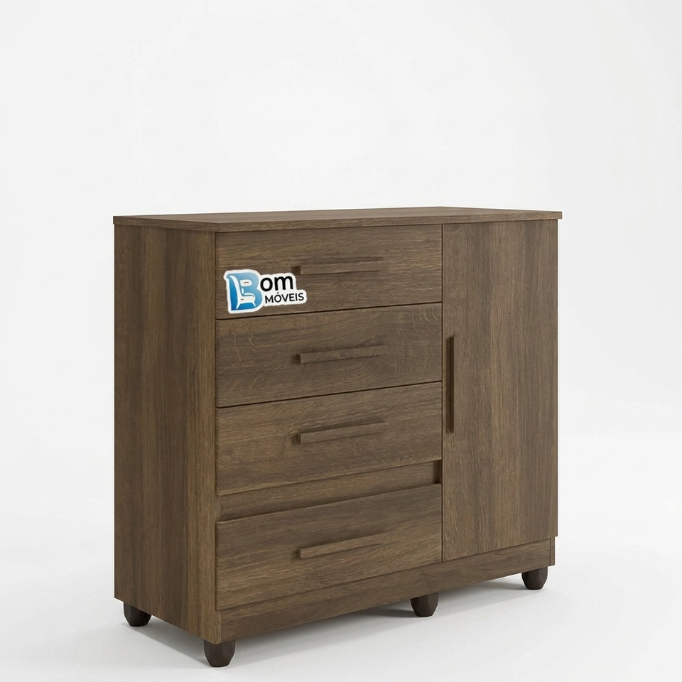 Cômoda Florença C/ Sapateira 4 Gavetas 1 Porta 1 Prateleira Puxadores MDF 6 Pés - Alt.: 93cm Larg.: 97cm Prof.: 46cm. - 5