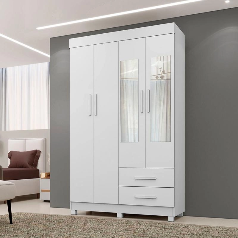 Guarda Roupa Solteiro Copacabana C/ Espelho 4 Portas E 2 Gavetas 3 Prateleiras Puxador de MDF - Alt.: 210cm Larg.: 114cm Prof.: 43cm. - 7