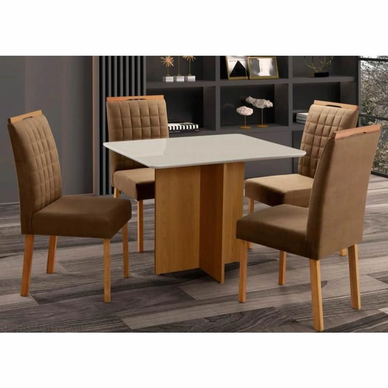 Conjunto de Mesa Magala Com Tampo Mdf E Vidro Com 4 Cadeiras - Larg.: 120cm Prof.: 80com - 2