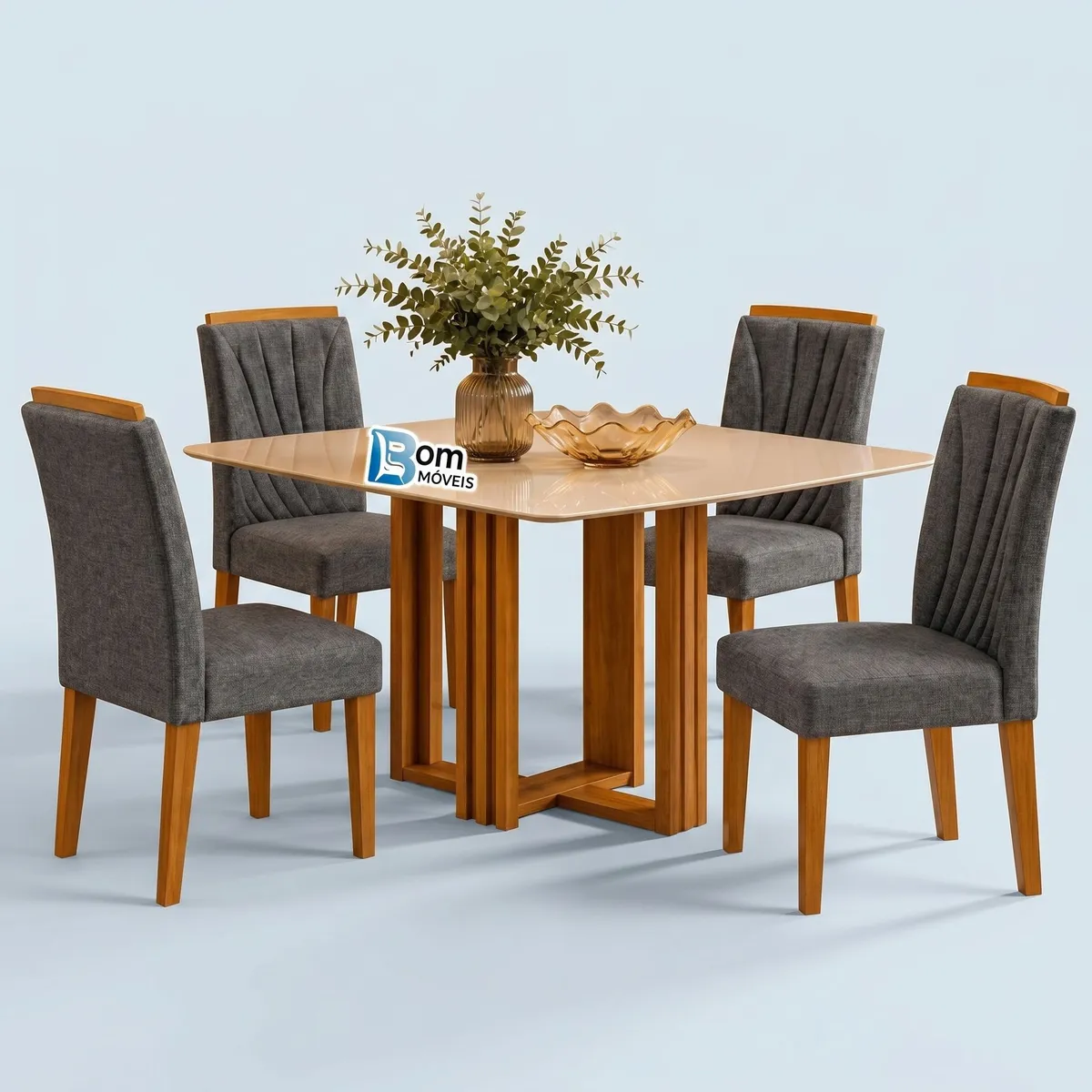 Conjunto de Mesa Jade com 4 Cadeiras Estofadas Base no Central Ripada - Alt.: 90cm - Larg.: 80cm - Prof.: 120cm - 1