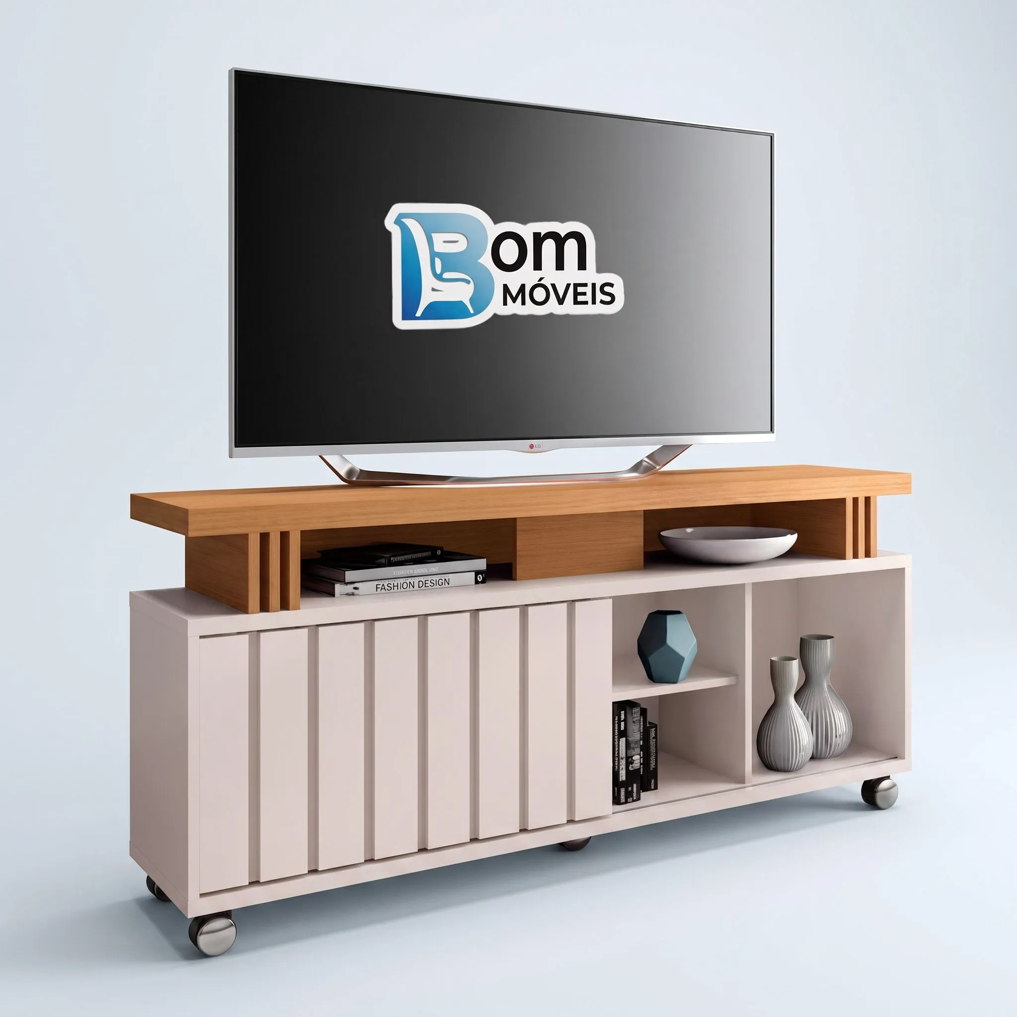 Rack Briz C/ 6 Rodas Porta deslizante Ripada - Alt.: 66cm - Larg.: 136cm - Prof.: 36cm - 1