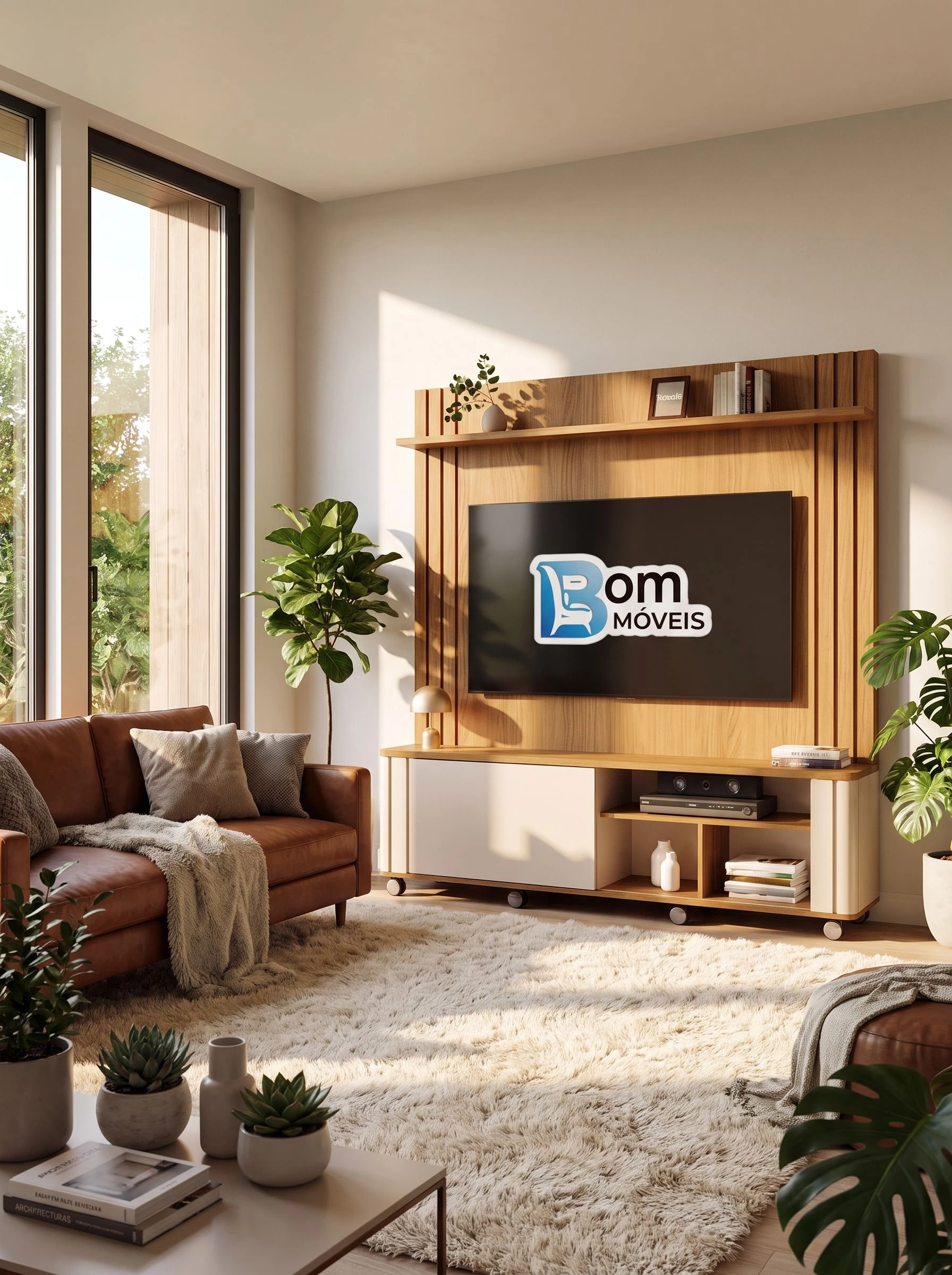 Home Theater Trinus C/ 8 Rodas Laterais Ripadas 1 Prateleira 1 Portas Deslizante - Alt.: 189cm - Larg.: 180cm - Prof.: 40cm - 2