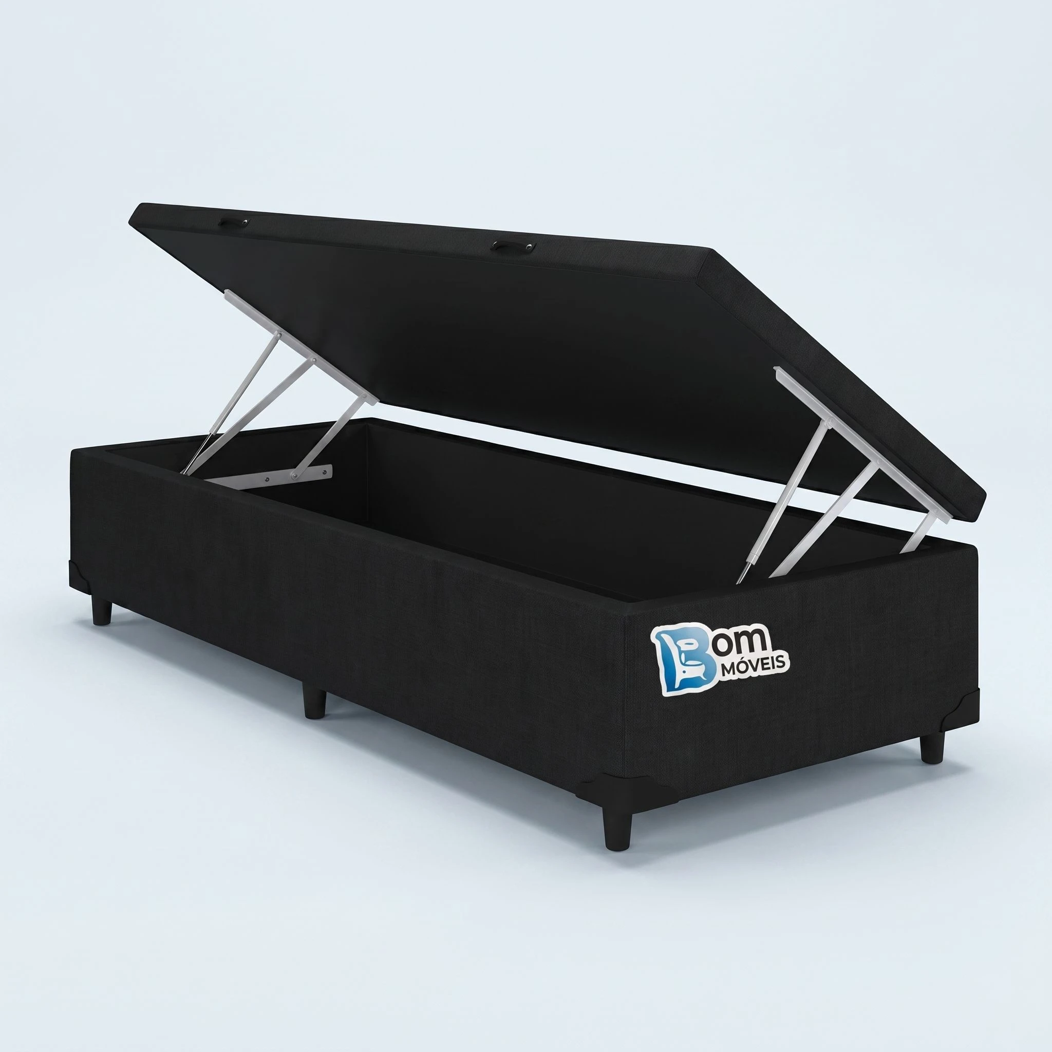 Base Box Solteiro C/ Baú Alto Nível Pés De Eucalipto - Alt.: 42cm - Larg.: 88cm - Prof.: 188cm. - 1