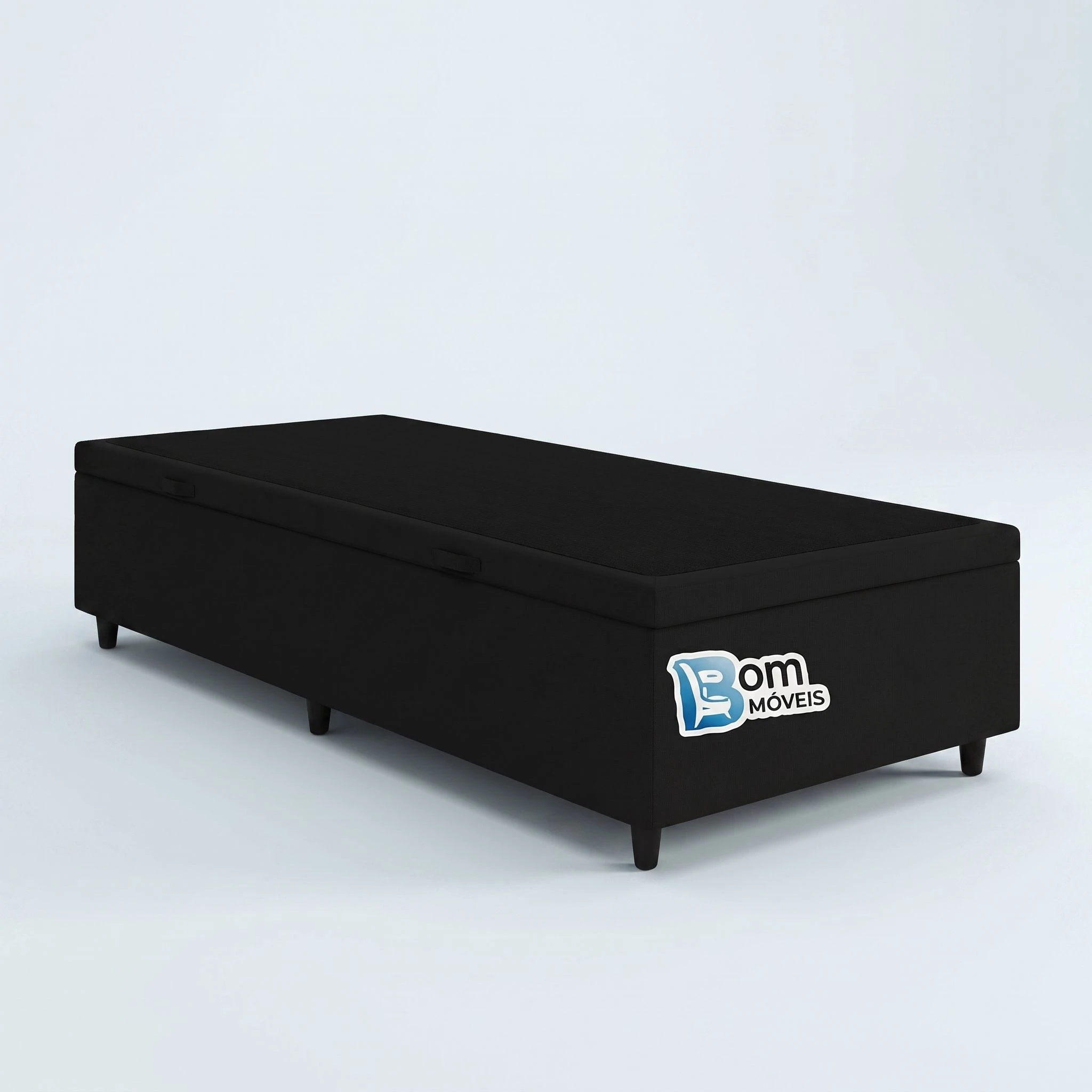 Base Box Solteiro C/ Baú Alto Nível Pés De Eucalipto - Alt.: 42cm - Larg.: 88cm - Prof.: 188cm. - 2