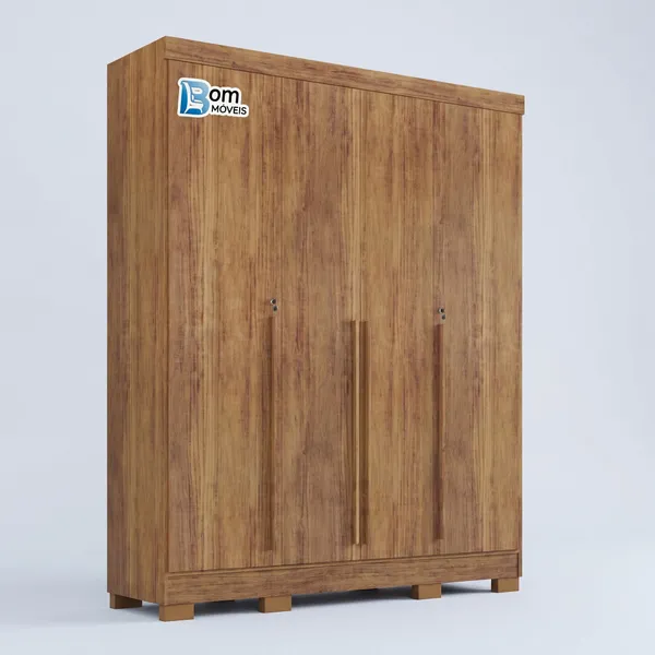 Guarda Roupa 4 Portas C/ 2 Chaves Puxadores de Mdf 8 Pés de PVC - Alt.: 207cm - Larg.: 159cm - Prof.: 47cm 
