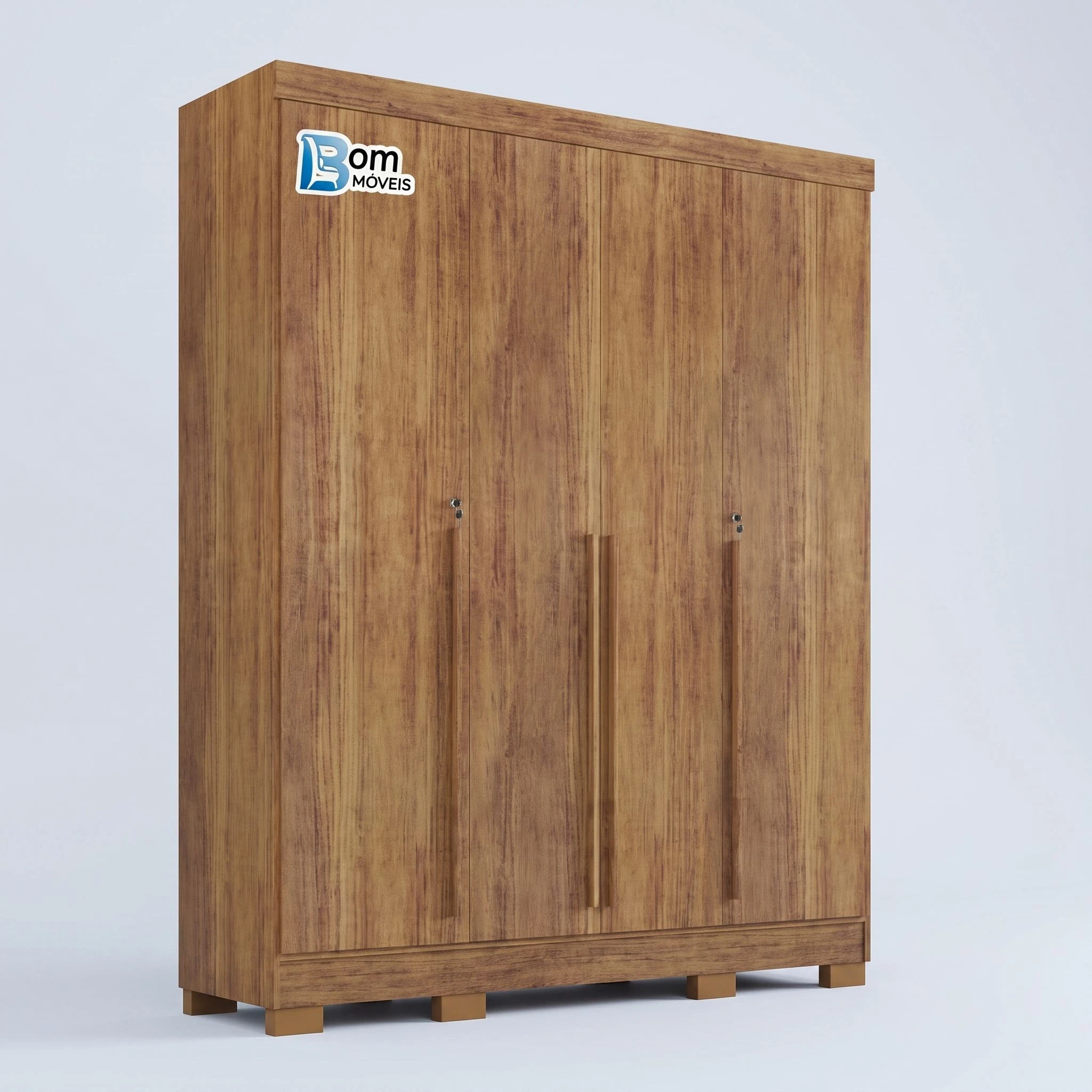Guarda Roupa 4 Portas C/ 2 Chaves Puxadores de Mdf 8 Pés de PVC - Alt.: 207cm - Larg.: 159cm - Prof.: 47cm  - 1