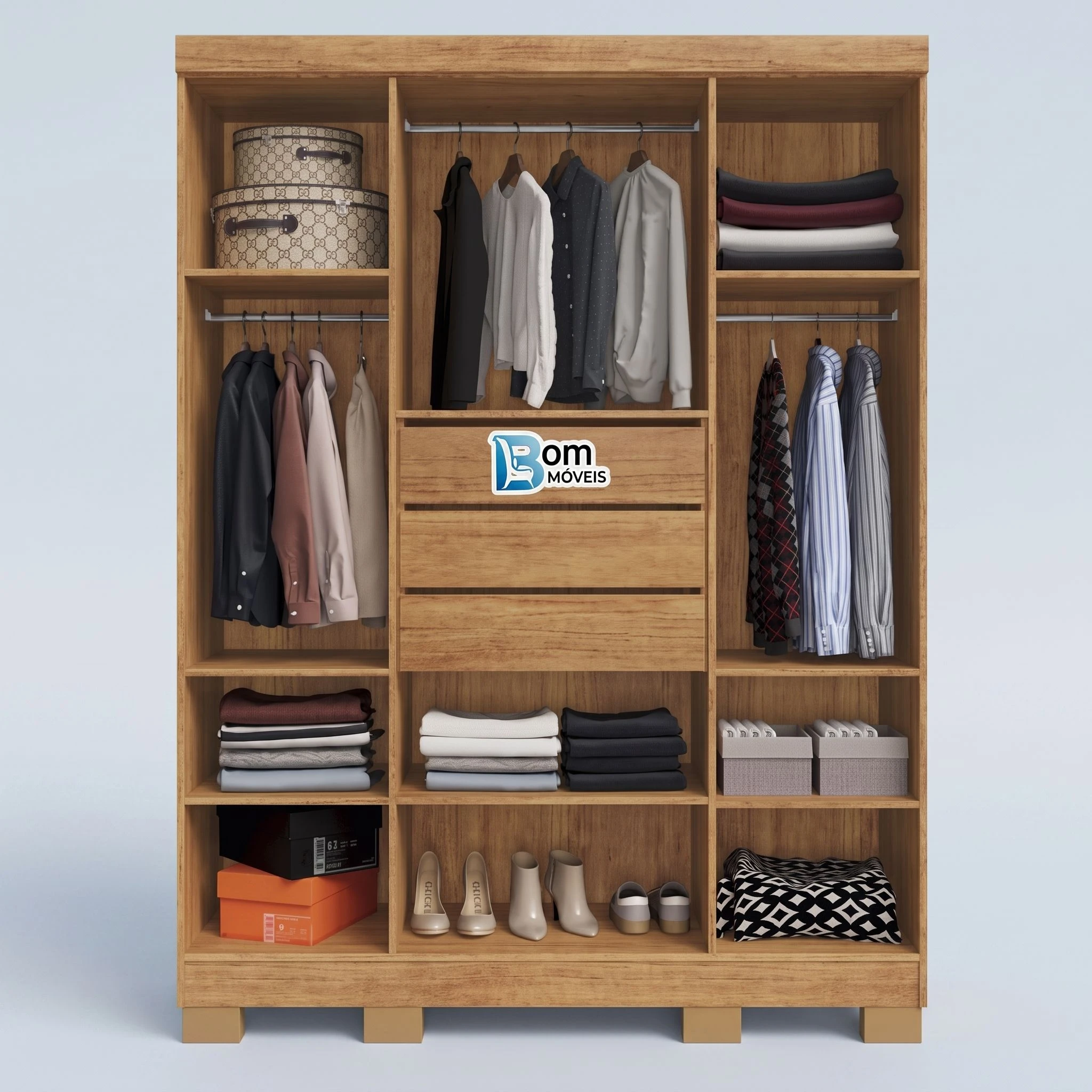Guarda Roupa 4 Portas C/ 2 Chaves Puxadores de Mdf 8 Pés de PVC - Alt.: 207cm - Larg.: 159cm - Prof.: 47cm  - 2