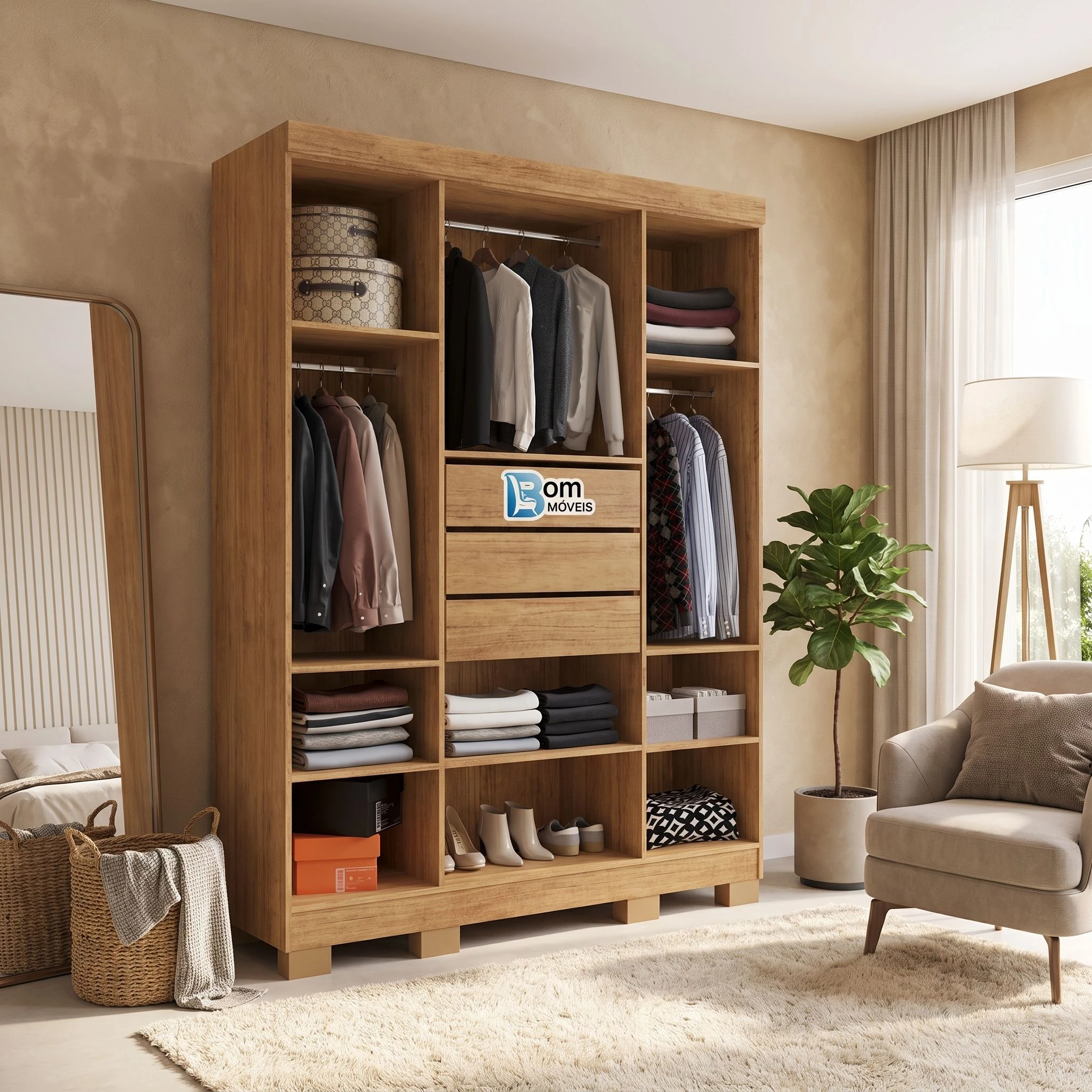 Guarda Roupa 4 Portas C/ 2 Chaves Puxadores de Mdf 8 Pés de PVC - Alt.: 207cm - Larg.: 159cm - Prof.: 47cm  - 4