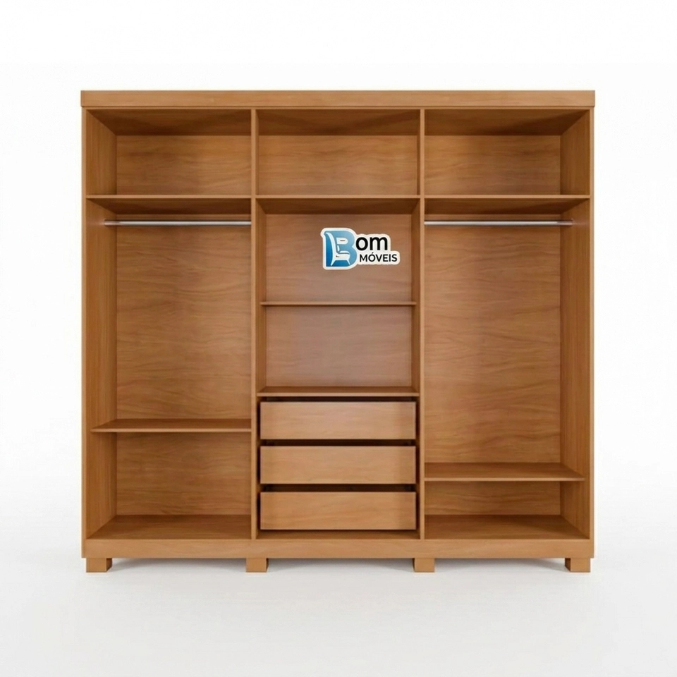 Guarda Roupa Milão 6 Portas 2 Ripadas 3 Gavetas Puxadores Mdf 8 Pés Pvc - Alt.: 215cm Larg.: 200cm Prof.: 47cm - 3