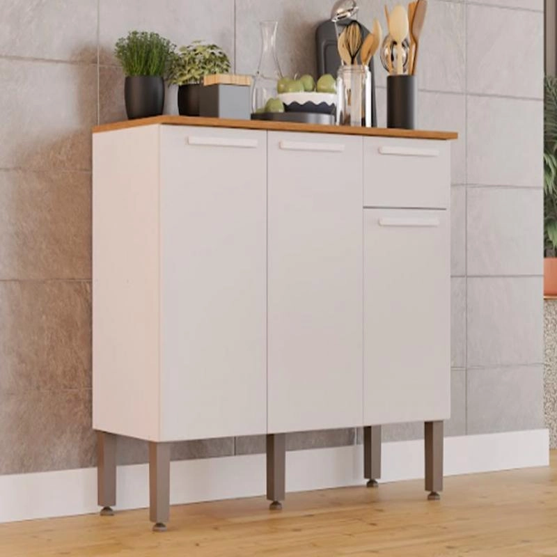 Balcao Madri 3 Portas 1 Gaveta 1 Prateleira C/ Puxadores Mdf - Alt.: 86cm Larg.: 105cm Comp.: 45cm. - 5