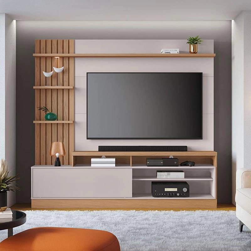 Home Theater Maceió P/ Tv De Até 70 Polegadas C/ 3 Prateleiras 1 Led 1 Porta Bascula Lateral Ripada -  - 3