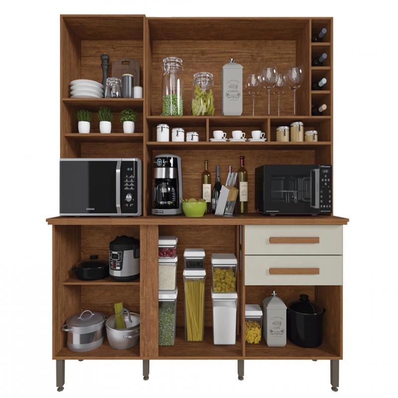 Cozinha Compacta Alexia C/ 2 Espelhos 6 Portas 2 Gavetas Nicho Adega Puxadores Mdf 6 Pés Reguláveis - Alt.: 200cm Larg.: 182cm Prof.: 42cm.  - 4