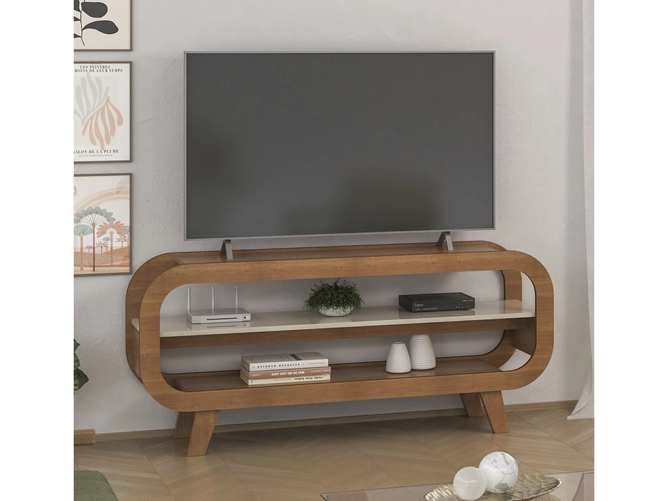 Rack Theo P/ Tv Até 60 Polegadas Design Arredondado - Alt.: 59cm Larg.: 133cm Prof.: 33cm. - 2
