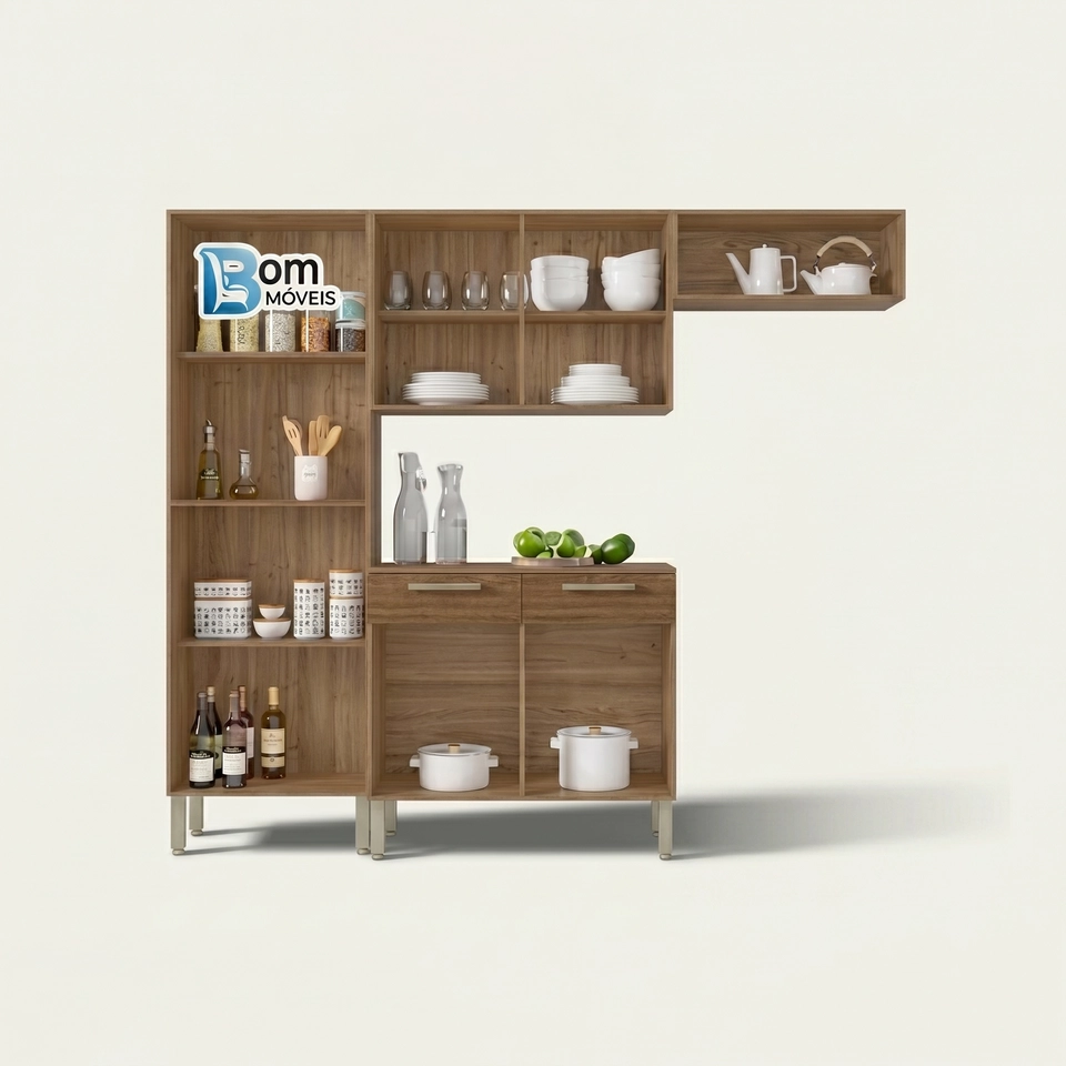 Cozinha Nala C/ 10 Portas 2 C/ Vidro Balcão C/ 2 Gavetas Puxadores Metalizados 8 Pés Reguláveis - Alt.: 193cm Larg.: 221cm Prof.: 28cm. - 5