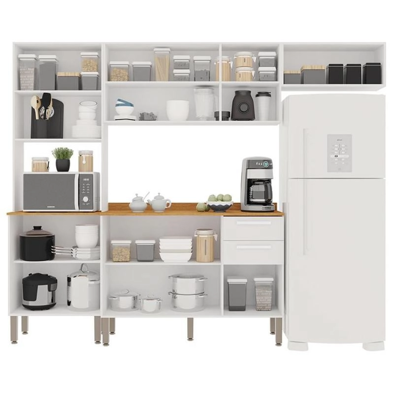 Cozinha Modulada 4 Peças 8 Portas 1 Porta de Vidro 2 Gavetas Puxadores  Em Mdf 10 Pés Reguláveis.  - 6