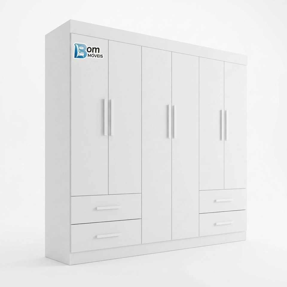 Guarda Roupa Texas 6 Portas 4 Gavetas Puxadores Mdf - Alt.: 210cm - Larg.: 177cm - Prof.: 47cm - 4