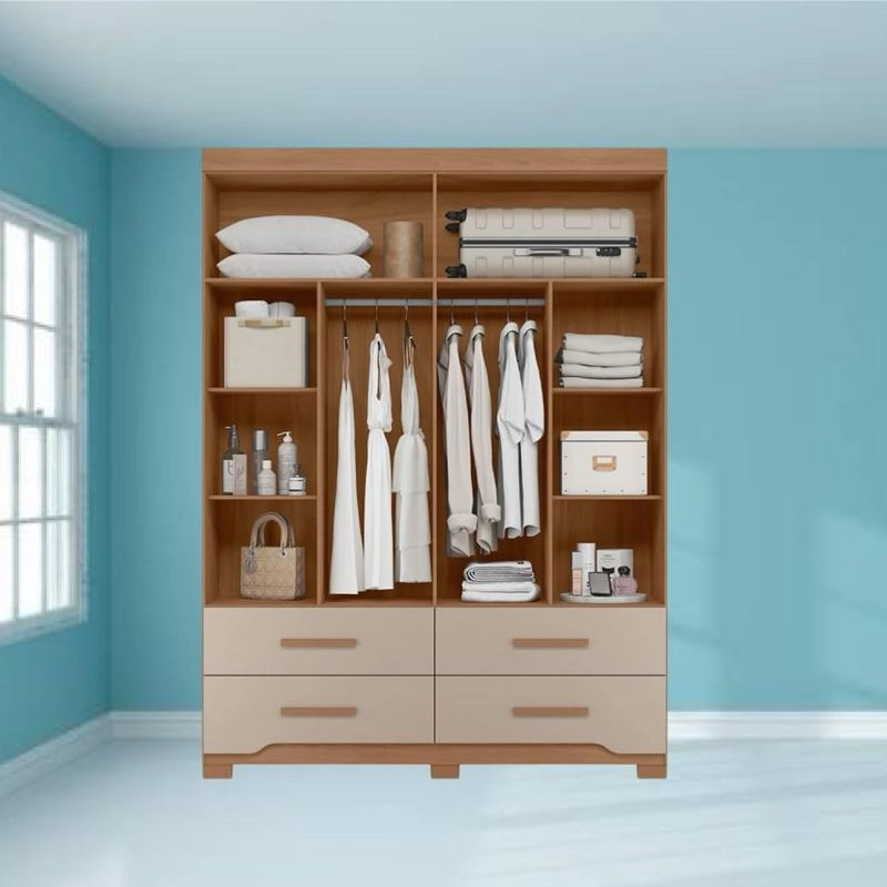 Guarda Roupa Miami C/ 2 Espelhos 4 Portas 4 Gavetas 6 Puxadores De Mdf6 Pés - Alt.: 212cm Larg.: 157cm Prof.: 47cm. - 2