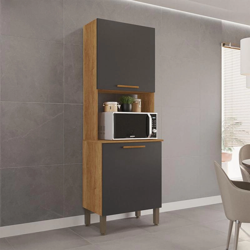 Paneleiro New Valencia 2 Portas C/ 2 Prateleiras Bancada P/ Micro-ondas 5 Pés Reguláveis - Alt.: 205cm Larg.: 57cm Prof.: 36,5cm. - 3