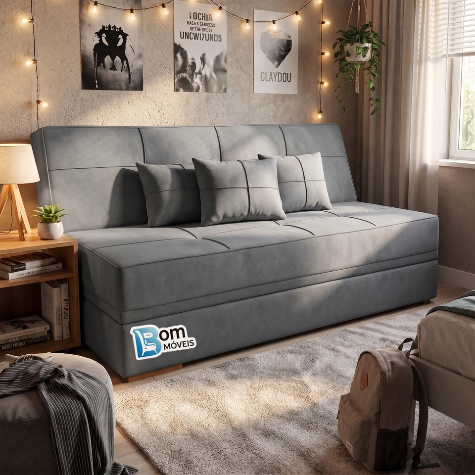 Sofá Cama C/ Baú Reclinável C/ 5 Estágios E Pés de Eucalipto - Alt.: 95cm  Larg.: 188cm Prof.: 90cm - 3