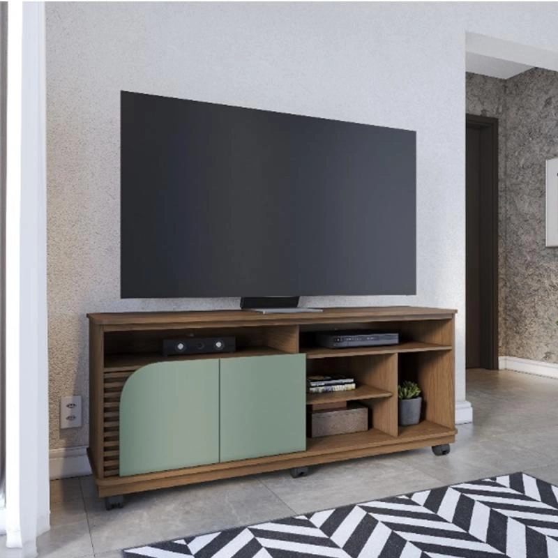 Rack Jurerê C/ 6 Rodízios Tv Até 65 Polegadas 2 Portas Lateral Ripada - Alt.: 63cm Larg.: 150cm Prof.: 39cm. - 2